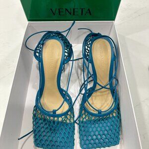 Bottega Veneta Blue Mesh Lace-Up Heels